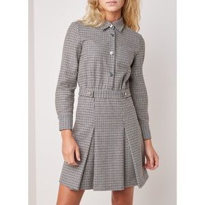Maje Regor Pleated Wool Shirtdress Houndstooth 34